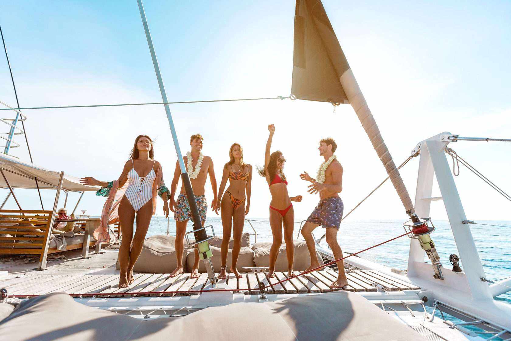 A group on the deck of a sailing vessel